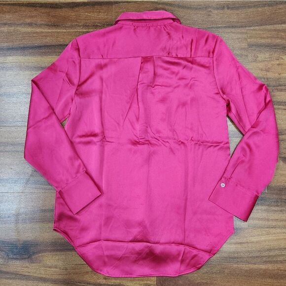 🔸️NWT Rachel Zoe Fuchsia Buttoned Long Sleeve Top Small - Picture 4 of 12